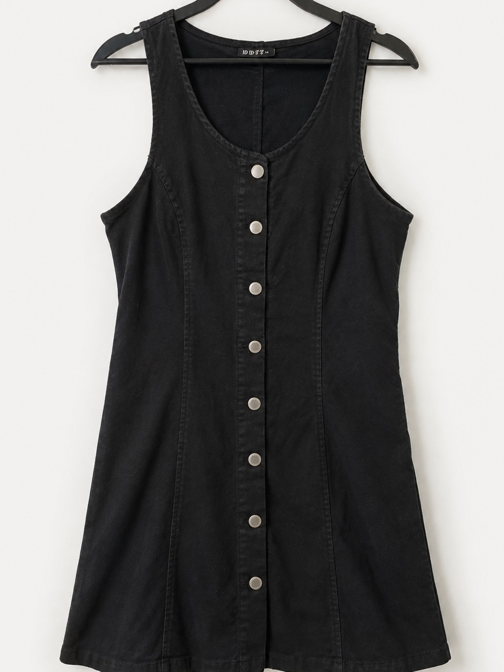 DD77 Black Stretch Denim Button Front Vest Dress | Medium